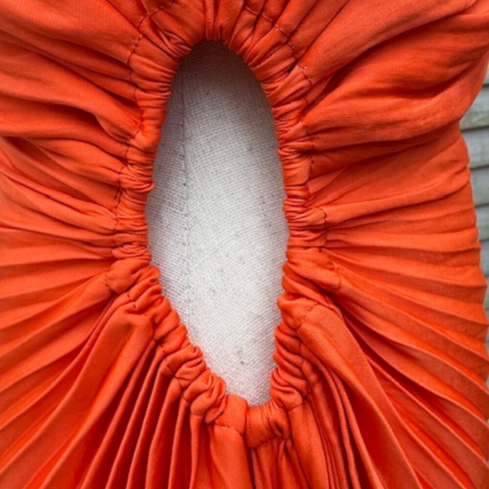 House of Harlow 1960 Off Orange Cut Out One Shoulder Pleated Dress Size Medium - Picture 8 of 16